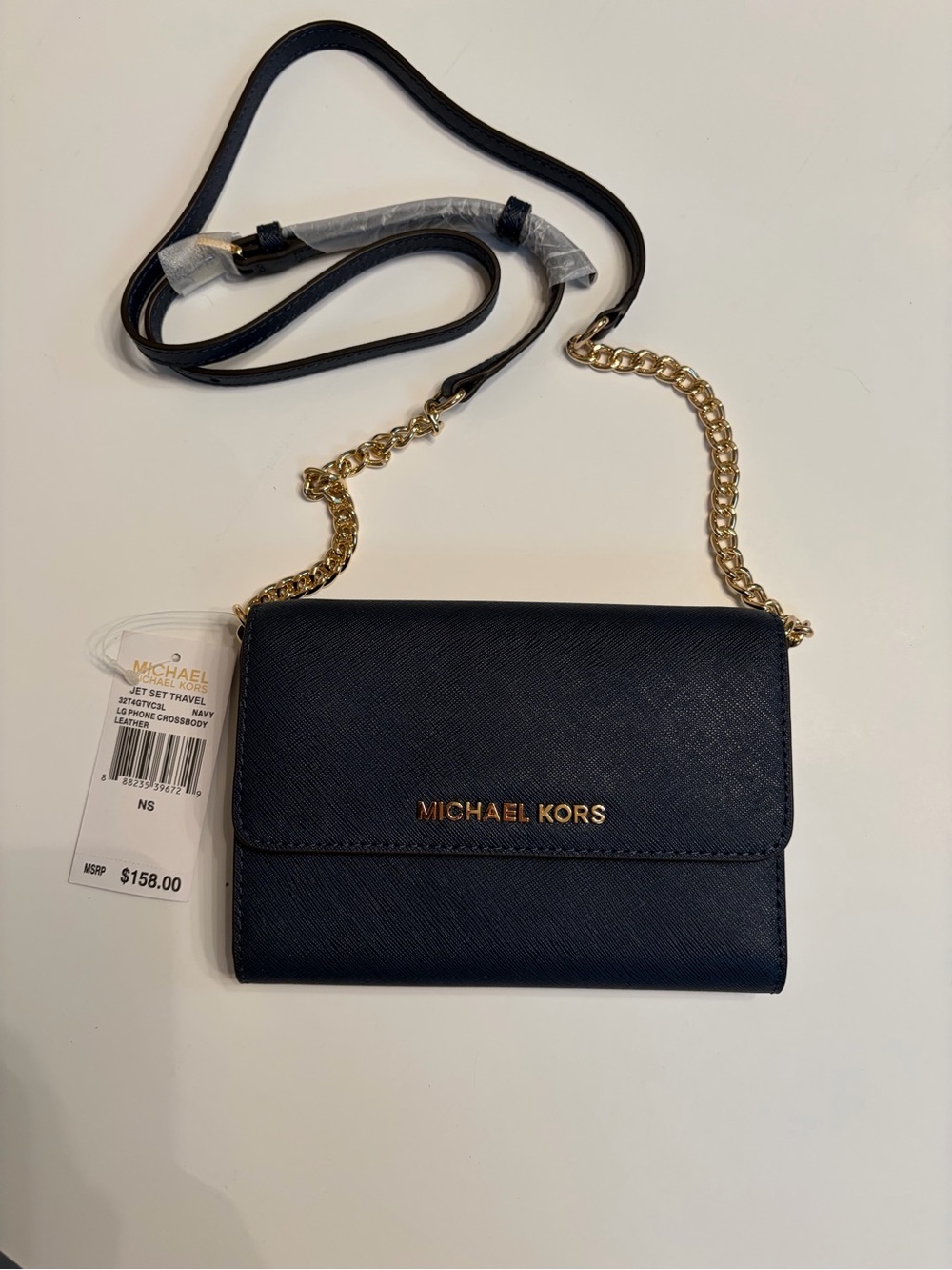 Michael Kors Navy Crossbody Leather with Gold-tone Chain